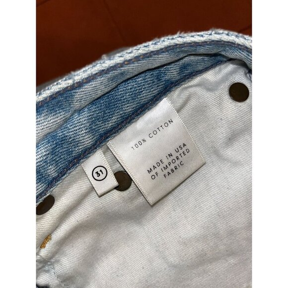 Grlfrnd Blue High-Waisted Distressed Denim Frayed Hems & Button Fly Women's Shor - Picture 9 of 10